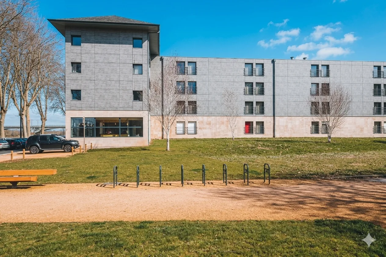 La résidence étudiante Zenao Nevers et son parc, sous un ciel bleu